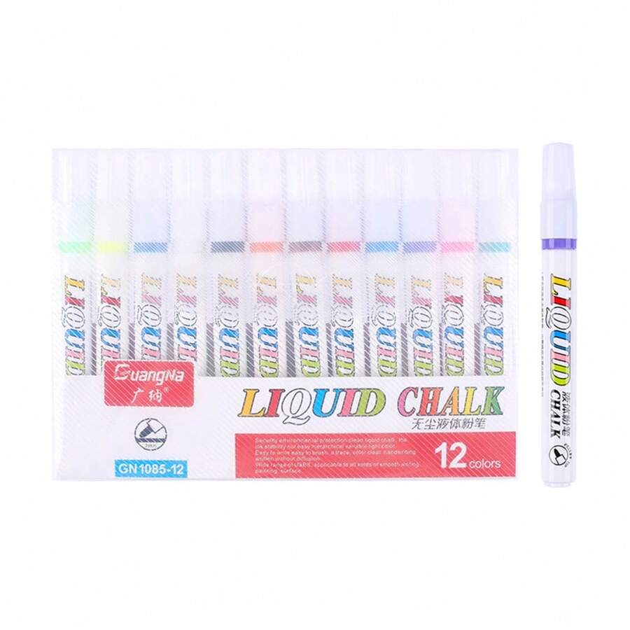 12 Colors Of Dry Erase Markers For Chalkboards, DustFree Erasable