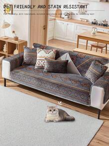1pc Boho Stijl Pluche Bankhoes, Antislip 4 Seizoenen Universele Bedrukte Bankbeschermer, Huisdiervriendelijk Anti-Kras Bankkussen, Geschikt Voor Woonkamer, Slaapkamer, Kantoor