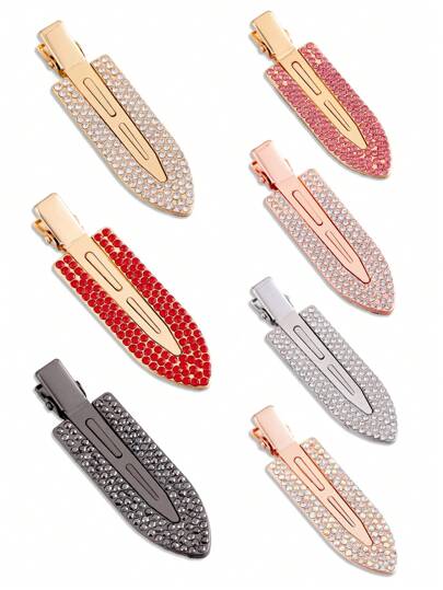 2/4/6/8个装无痕发夹，镶钻防弯折扁平造型夹，闪亮镶钻金属卷发夹刘海无痕鳄鱼夹，化妆发夹，美发工具爪夹，学习用品，发饰，头部饰品，发卡