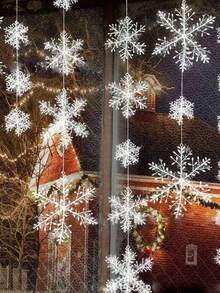 15 件圣诞闪亮雪花饰品，创意冬季派对塑料雪花挂饰，圣诞树装饰套装，适合圣诞节新年家居装饰 - 白色 - 查看 12