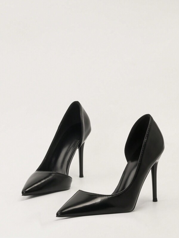 Fashionable Minimalist Sexy Slim Stilettos Super High Heel Peep Toe Side Hollow Out Black High Heel Shoes For Women
