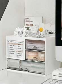 1pc Minimalist Desktop Drawer Pen Holder Multifunctional Stationery Storage Box, Large Capacity Assembable Office Organizer'