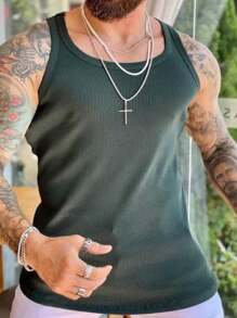 PREMIUM MEN'S AMERICAN RIBBED TANK TOP - Màu xanh lá cây đậm - Xem 1