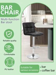 Bar Stools Set Of 2 For Counter Kitchen Shopping Mall,Bar Chair, PU Leather Adjustable Rotate Stool, Hydraulic Swivel Dining Chair With Armrest, Modern Counter Height Chairs - 黑色 - 查看 2