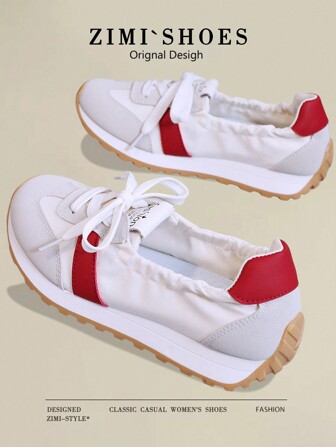 1 双女式多功能运动休闲帆布便鞋，圆头，系带，春/秋