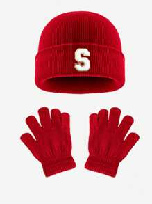 1pc Blue Children's Knitted Hat With Letters, Soft And Warm Fashion, Suitable For 1-3 Years Old Boys And Girls Autumn And Winter Daily Use.