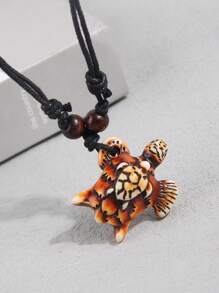 1pc Fashionable  Simple Cute Turtle Pendant Necklace For Men - Coffee Brown - View 17