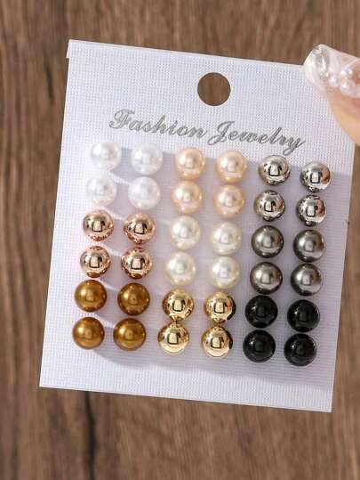 36pcs Fashion Mixed Color Faux Pearl Stud Earrings Set, Suitable For Women Daily, Party & Holiday Wear