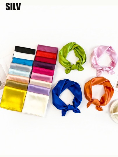 1pc Women Beach Accessories Solid Color Silk-Like Scarf, Square Scarf, Bandana, For Daily Wear, Music Festival, Beach, Hair Accessory Christmas