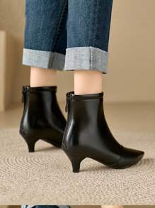 黑色尖头时尚短靴，细跟，性感优雅风格，秋冬，女靴 - 黑色 - 查看 3