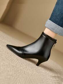 黑色尖头时尚短靴，细跟，性感优雅风格，秋冬，女靴 - 黑色 - 查看 5