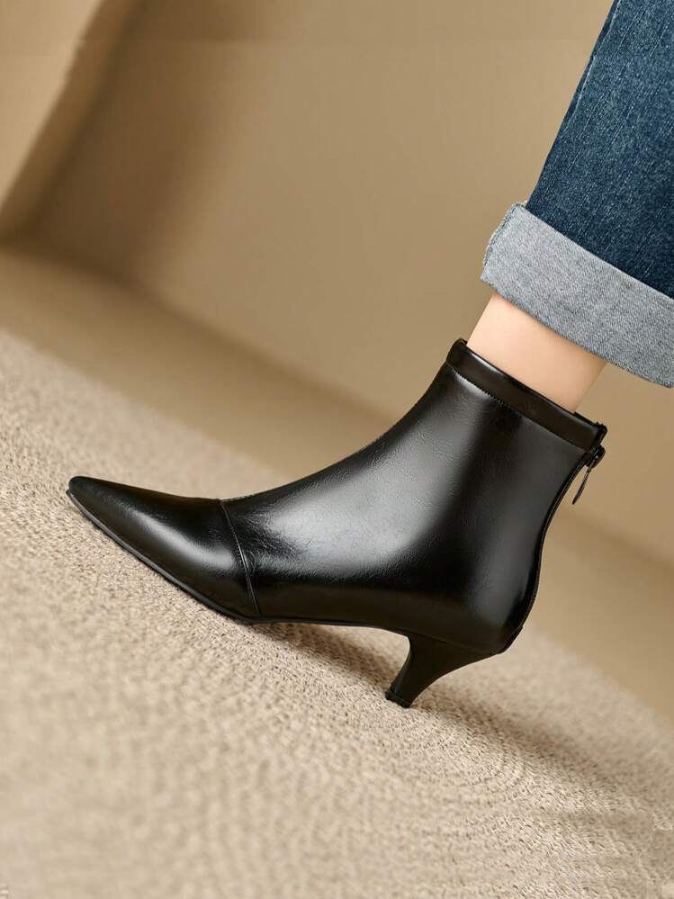 Black Pointed Toe Fashion Ankle Boots With Kitten Heel, Sexy Elegant Style,  Autumn/Winter, Boots For Women | SHEIN USA