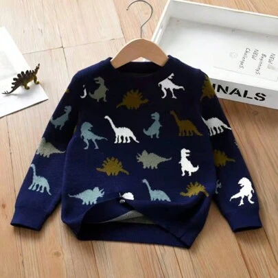 男童恐龙针织套头毛衣，秋冬季