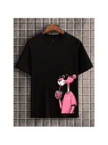 Uissex Pink Panther T-Shirt 100% Cotton Shirt - màu đen - Xem 2