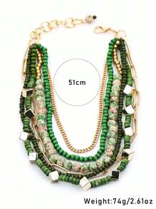 قلادة خرزية خضراء متعددة الطبقات قطعة واحدة، مناسبة للنساء في عيد الميلاد واللبس اليومي - أخضر - مشاهدة 4