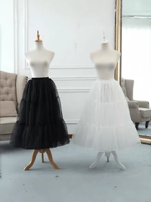 1pc Women's White/Black Boneless Tulle Petticoat, 80cm Long 2-Layer 3-Tier Crystal Organza Lining, Can Be Worn Outerwear, Adjustable Lolita Puffy Underskirt, Applicable For Wedding, Party Dress, Cosplay Costume Fall Clothes For Women - Multicolor - View 9
