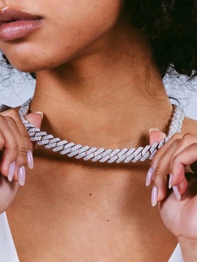 kuuioe 1pc Dazzling Hip Hop Rhinestone Necklace Women Chain Link Bracelet Unisex Fashion-Forward Jewelry For Rappers