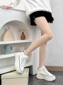 Ins Thick Sole Chunky Sneakers For Women, 2024 Autumn/Winter New Wine Red/Black Short Ankle Boots, Student Casual Shoes, Motorcycle Boots