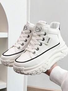 Ins Thick Sole Chunky Sneakers For Women, 2024 Autumn/Winter New Wine Red/Black Short Ankle Boots, Student Casual Shoes, Motorcycle Boots