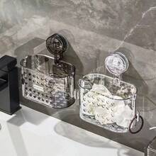 Caja de almacenamiento de toallas faciales de residuos con ventosa, estante montado en la pared para lavabo, estante de almacenamiento de toallas faciales, cesta colgante para el baño - Multicolor - Ver 9