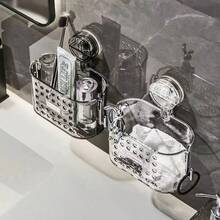 Caja de almacenamiento de toallas faciales de residuos con ventosa, estante montado en la pared para lavabo, estante de almacenamiento de toallas faciales, cesta colgante para el baño - Multicolor - Ver 7