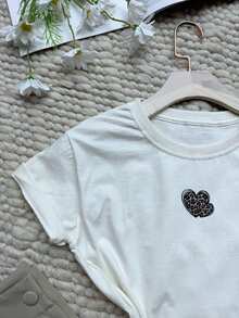 Leopard Print Heart T-Shirt 100% Cotton - 白色 - 查看 2
