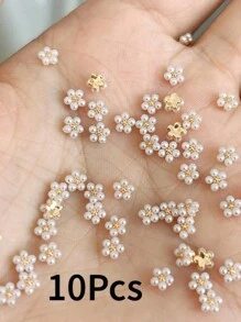 10 件仿珍珠花美甲水钻，5 瓣 3D 奢华指甲装饰，无香迷你饰品，适用于 DIY 美甲用品指甲宝石 - 白色 - 查看 8
