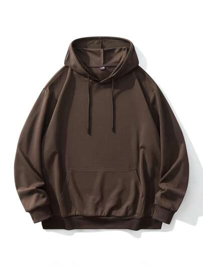 加大码男士宽松印花连帽运动衫，秋季长袖休闲 T 恤，加大码