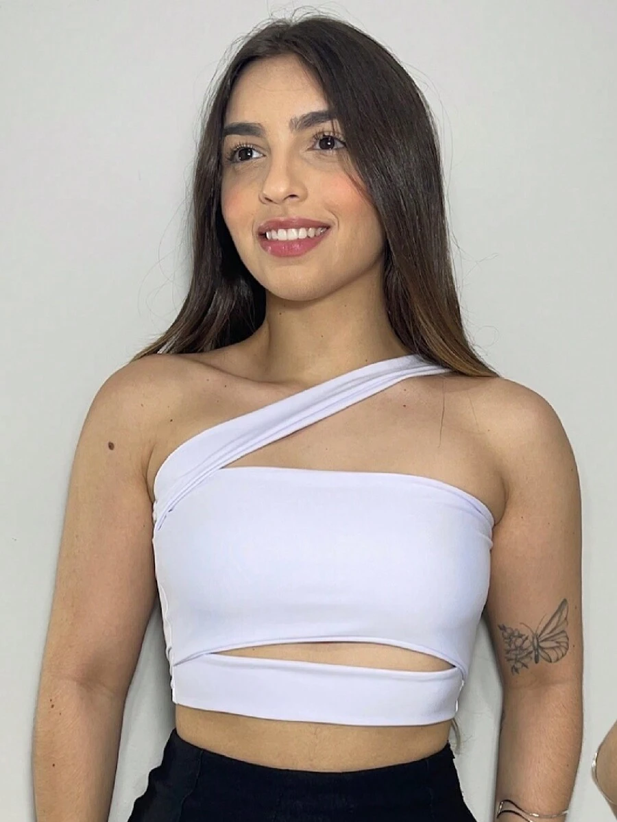 Cropped Top With Straps, Cross-Side Sexy, Fashion, Blogger, Nightlife - 白色 - 查看 1