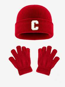1pc Blue Children's Knitted Hat With Letters, Soft And Warm Fashion, Suitable For 1-3 Years Old Boys And Girls Autumn And Winter Daily Use.