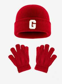 1pc Blue Children's Knitted Hat With Letters, Soft And Warm Fashion, Suitable For 1-3 Years Old Boys And Girls Autumn And Winter Daily Use.