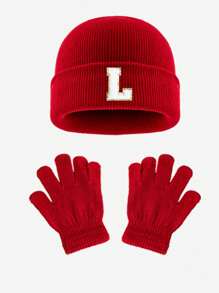 1pc Blue Children's Knitted Hat With Letters, Soft And Warm Fashion, Suitable For 1-3 Years Old Boys And Girls Autumn And Winter Daily Use.