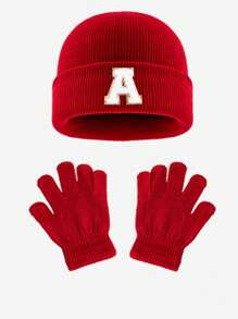 1pc Blue Children's Knitted Hat With Letters, Soft And Warm Fashion, Suitable For 1-3 Years Old Boys And Girls Autumn And Winter Daily Use.
