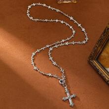 KOUYAN Un collar largo en forma de cruz para mujer de estilo europeo y americano, de lujo ligero, adecuado para festivales, cumpleaños, regalos de parejas, banquetes de bodas y collares decorativos. - oro - Ver 10