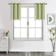 2 Panels Green Blackout Curtains With Star Perforated Design, Solid Color With Lace Sheer Double-Layer Decorative Curtain, Suitable For Bedroom, Girls Room And Living Room - Green - View 25
