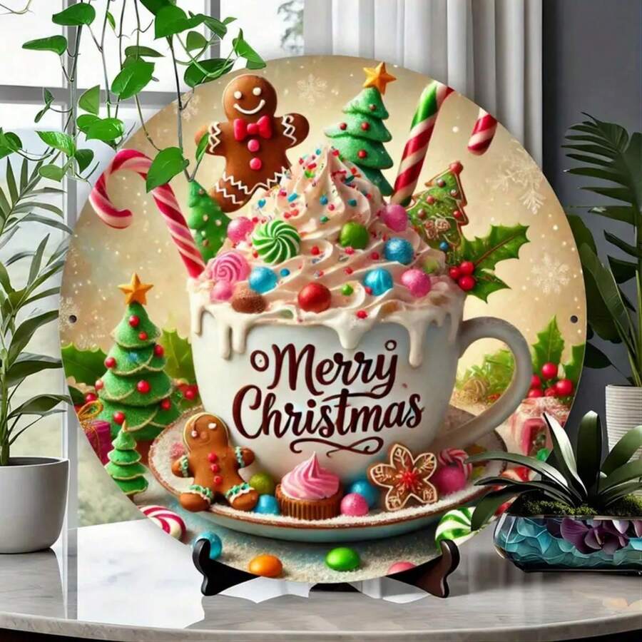 1pc 8x8 Inch Vintage Christmas Coffee Metal Wall Art - Biển báo trang trí thu hút sự chú ý, thích hợp cho nhà, vườn, hiên nhà, v.v. - Quà tặng hoàn hảo cho ngày lễ - Nhiều màu - Xem 1