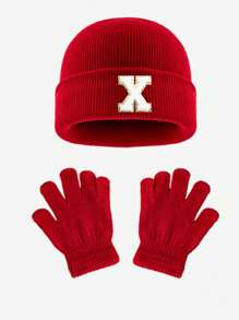 1pc Blue Children's Knitted Hat With Letters, Soft And Warm Fashion, Suitable For 1-3 Years Old Boys And Girls Autumn And Winter Daily Use.
