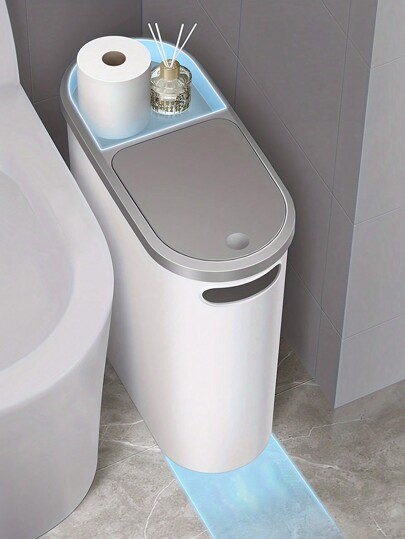 Lixeira de banheiro de 1 peça, Lixeira criativa para fendas, Lixeira com tampa de pedal, Cesto de lixo minimalista, Lixeira de grande capacidade, Essencial para a casa, Produtos de limpeza, Decoração de banheiro, Organizador de banheiro, Decoração de outono, Volta às aulas