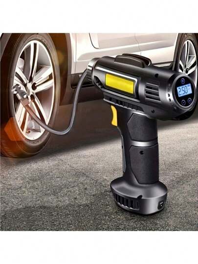 便携式空气压缩机：150PSI 无绳汽车轮胎充气泵，带压力表和灯 - 非常适合汽车、摩托车和自行车！