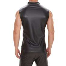 Plus Size Men Shiny Leather Tank Top Soft Matte Leather T-Shirts Sleeveless Male High Elastic Full Zipper Shaping Vest