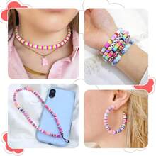 Kit de 4015 piezas para hacer pulseras con cuentas de arcilla, set de accesorios combinados para hacer collares, brazaletes y pendientes con cuentas planas de estilo preppy, un regalo de de cuentas de barro con estética bohemia