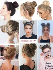 凌乱发髻 直发髻 接发 迷你橡皮筋发髻 发圈 合成甜甜圈 假发配件 高发髻 - 彩色 - 查看 11