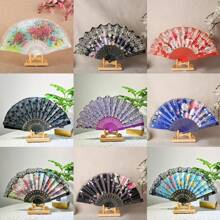 Kit 12 Luxury Sequin Foldable Printed Fabric Fan With Shiny Decoration For Waving - 12 cái màu trắng ngẫu nhiên - Xem 5
