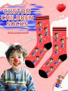 1 Pair Of Customized Face Children's Mid Tube Socks, Put Any Face On Socks,Clown Boy And Girl, Personalized Socks For With Photos, Interesting Customized Picture Pairs With Medium To Long Socks, Suitable For Valentine's Day, Birthdays, Gift Giving - Multicolor - View 1