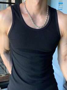 PREMIUM MEN'S AMERICAN RIBBED TANK TOP - 黑色 - 查看 3