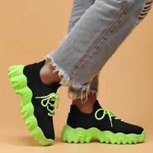 Women's Breathable Round Toe Slip-On Cushion Sneakers, Ladies' Casual Knitted Shoes - Màu xanh Bạc hà - Xem 6