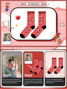 1 Pair Of Customized Face Children's Mid Tube Socks, Put Any Face On Socks,Clown Boy And Girl, Personalized Socks For With Photos, Interesting Customized Picture Pairs With Medium To Long Socks, Suitable For Valentine's Day, Birthdays, Gift Giving - Multicolor - View 4