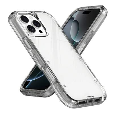 FOGEEK 兼容 16 透明防御者重型三合一 手机壳，具有多层防震、防摔和防滑保护，支持无线充电（透明）/Galaxy 防水防摔防刮