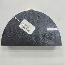 Half Circle Mother Of Pearl Clutch Bag With Bamboo Mesh - 黑色 - 查看 2
