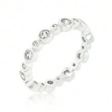 SlickBlue Alternating Bezel Linked Cubic Zirconia Eternity Band – Chic Bezel-Set Stones With Linked Design